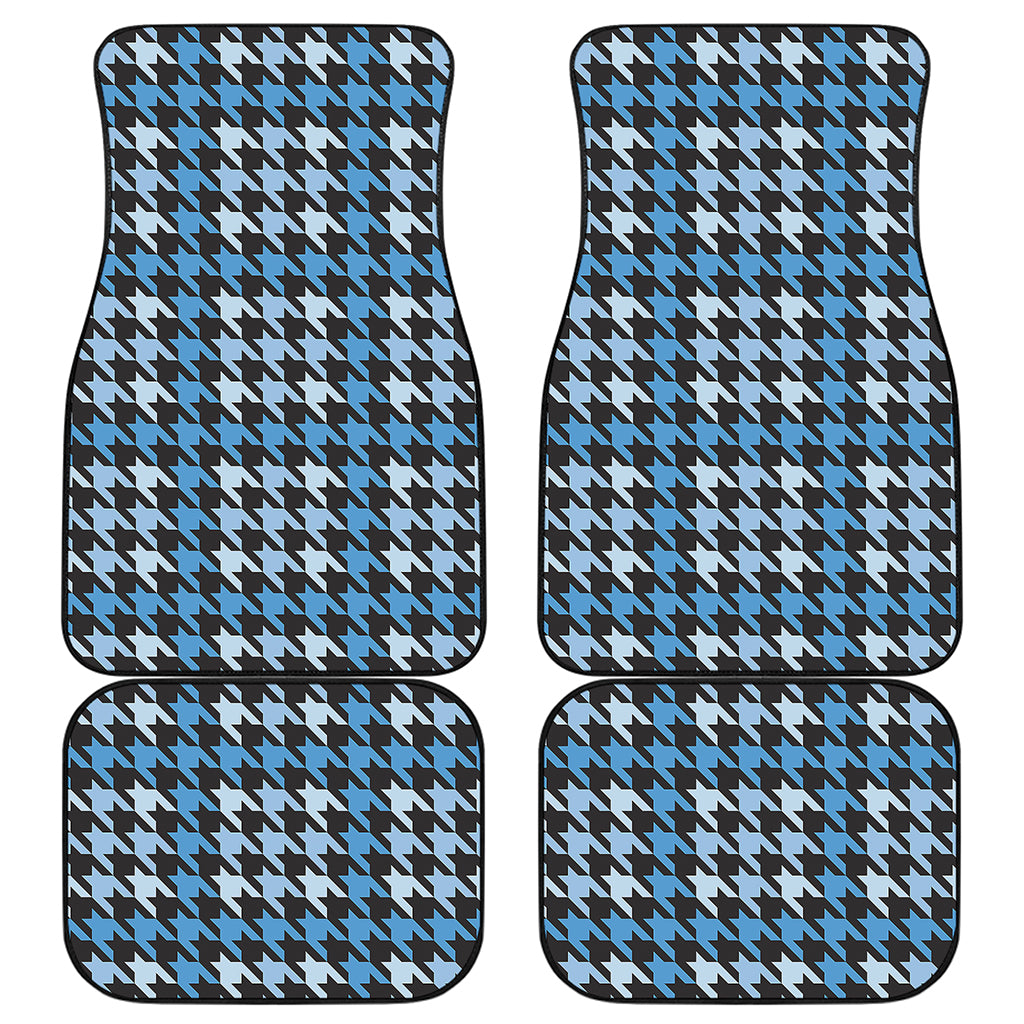 Blue Houndstooth Pattern Print Front and Back Car Floor Mats