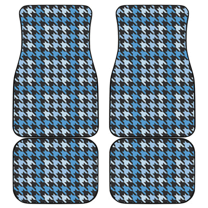 Blue Houndstooth Pattern Print Front and Back Car Floor Mats