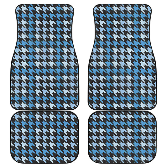 Blue Houndstooth Pattern Print Front and Back Car Floor Mats