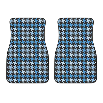 Blue Houndstooth Pattern Print Front Car Floor Mats