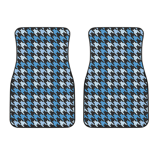 Blue Houndstooth Pattern Print Front Car Floor Mats