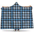 Blue Houndstooth Pattern Print Hooded Blanket