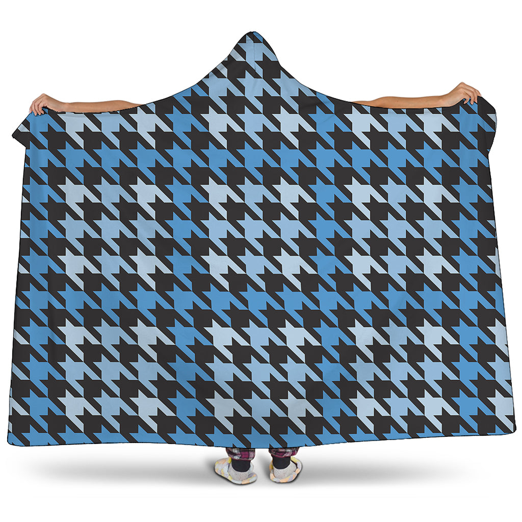 Blue Houndstooth Pattern Print Hooded Blanket