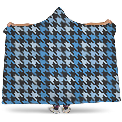 Blue Houndstooth Pattern Print Hooded Blanket