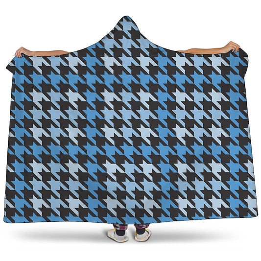 Blue Houndstooth Pattern Print Hooded Blanket