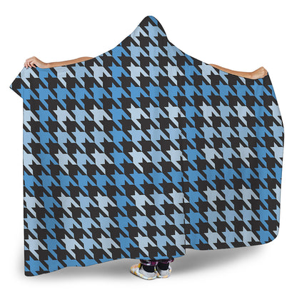 Blue Houndstooth Pattern Print Hooded Blanket
