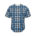 Blue Houndstooth Pattern Print Men's Baseball Jersey