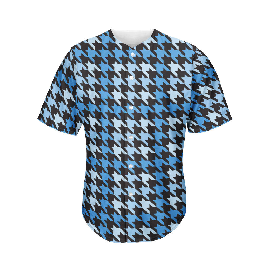 Blue Houndstooth Pattern Print Men's Baseball Jersey