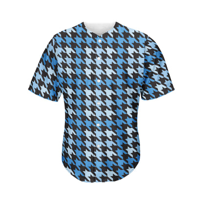 Blue Houndstooth Pattern Print Men's Baseball Jersey