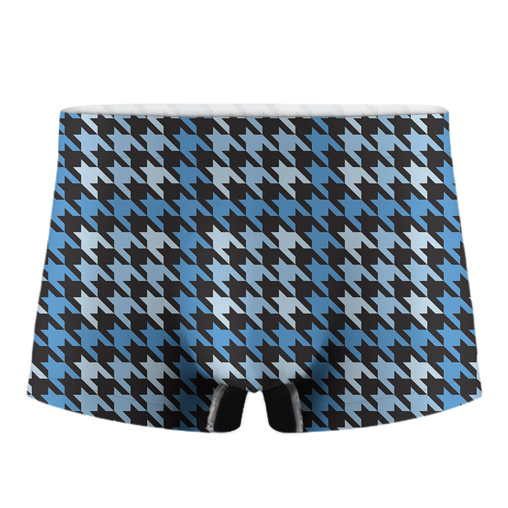 Blue Houndstooth Pattern Print Men's Boxer Briefs