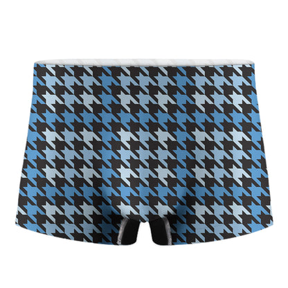 Blue Houndstooth Pattern Print Men's Boxer Briefs