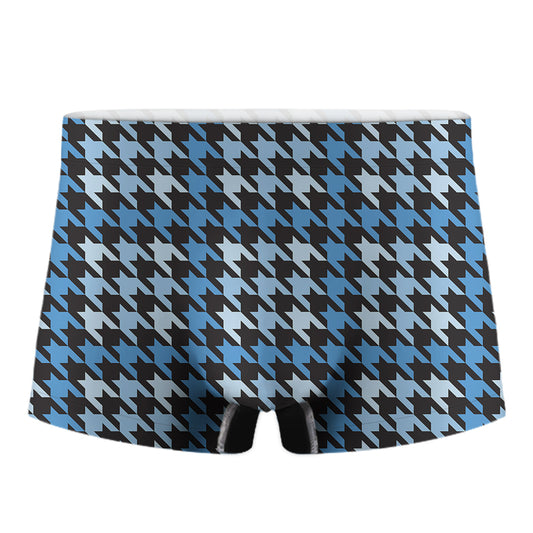 Blue Houndstooth Pattern Print Men's Boxer Briefs