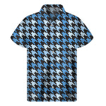 Blue Houndstooth Pattern Print Men's Short Sleeve Shirt