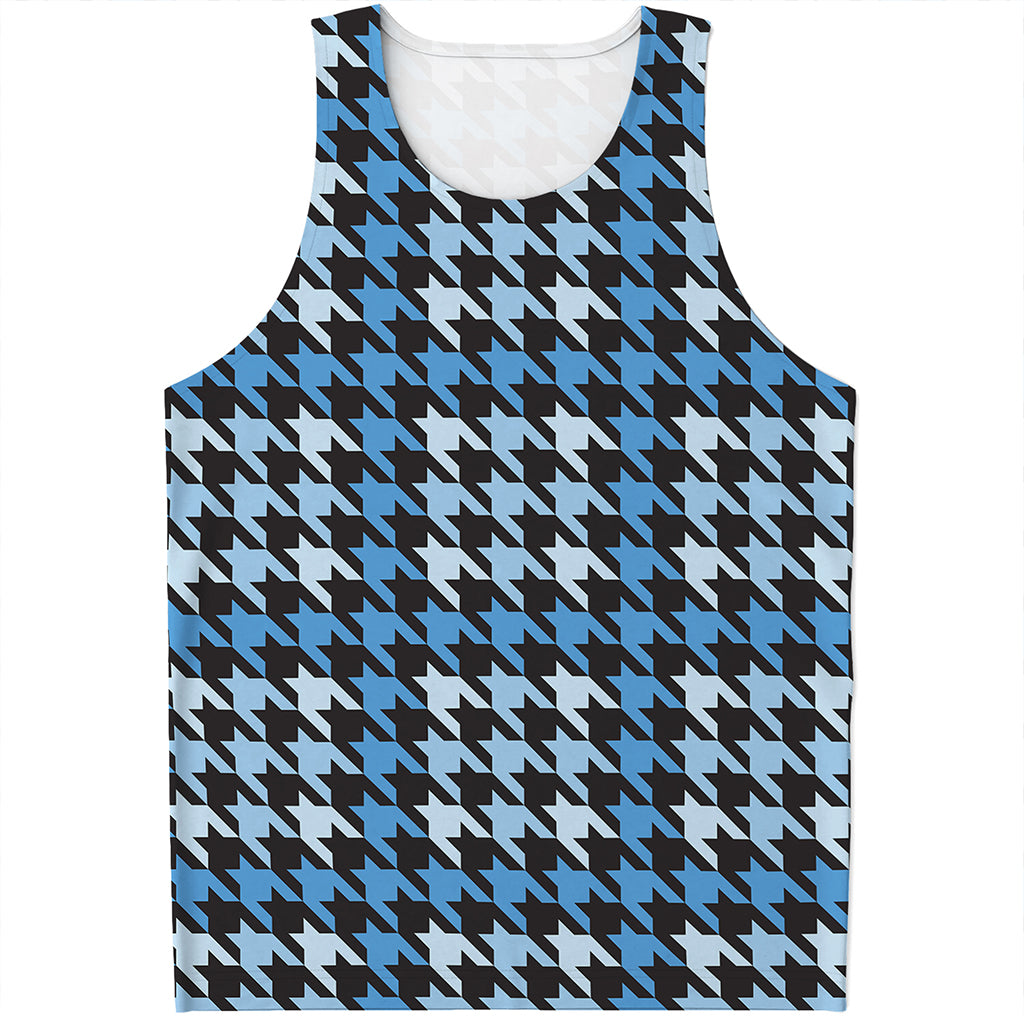 Blue Houndstooth Pattern Print Men's Tank Top