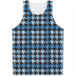 Blue Houndstooth Pattern Print Men's Tank Top