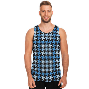 Blue Houndstooth Pattern Print Men's Tank Top