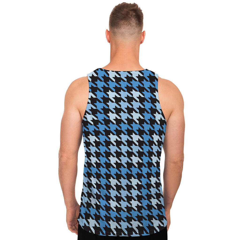 Blue Houndstooth Pattern Print Men's Tank Top