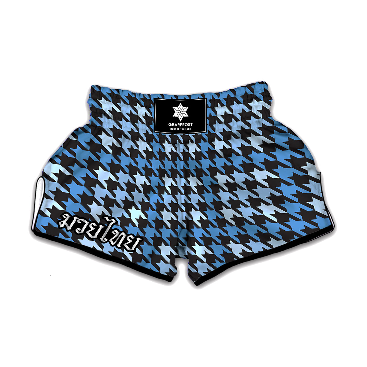 Blue Houndstooth Pattern Print Muay Thai Boxing Shorts