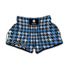 Blue Houndstooth Pattern Print Muay Thai Boxing Shorts