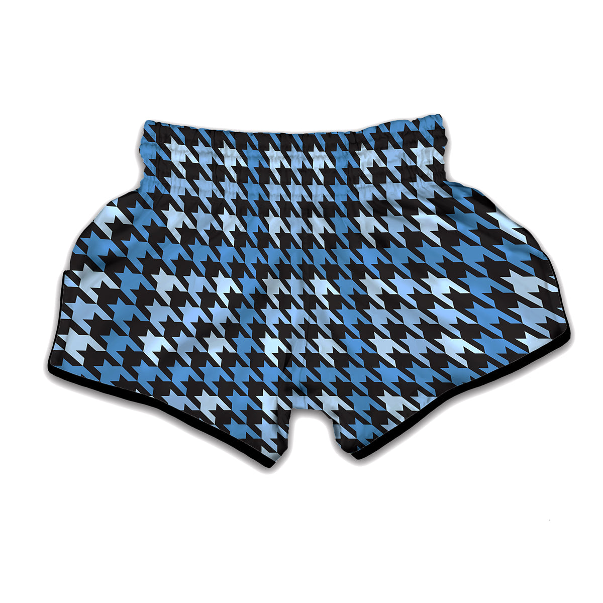 Blue Houndstooth Pattern Print Muay Thai Boxing Shorts