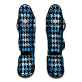 Blue Houndstooth Pattern Print Muay Thai Shin Guards