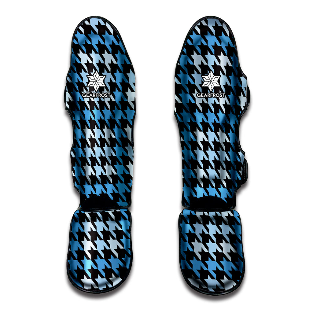 Blue Houndstooth Pattern Print Muay Thai Shin Guard