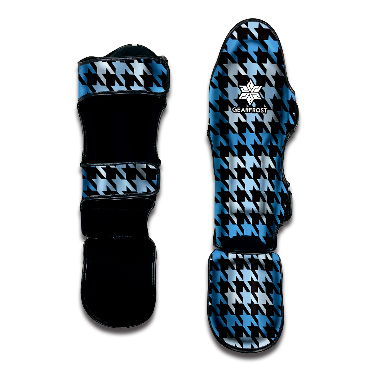 Blue Houndstooth Pattern Print Muay Thai Shin Guard