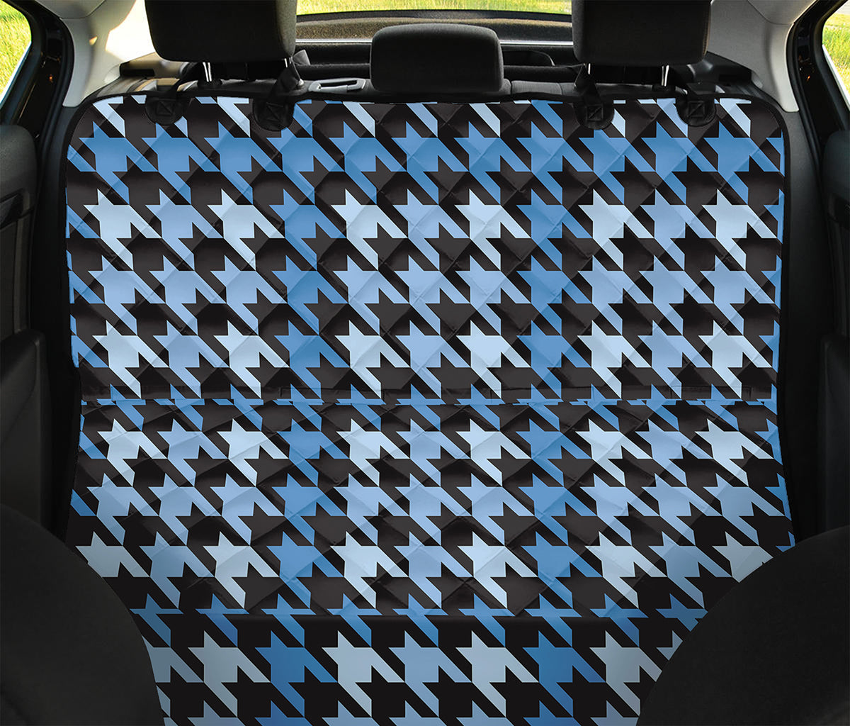 Blue Houndstooth Pattern Print Pet Car Back Seat Cover