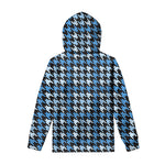 Blue Houndstooth Pattern Print Pullover Hoodie