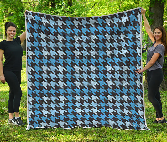 Blue Houndstooth Pattern Print Quilt