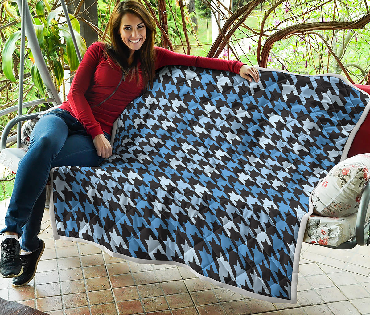 Blue Houndstooth Pattern Print Quilt