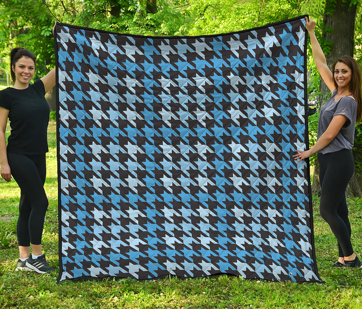 Blue Houndstooth Pattern Print Quilt