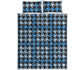 Blue Houndstooth Pattern Print Quilt Bed Set