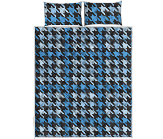Blue Houndstooth Pattern Print Quilt Bed Set