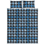 Blue Houndstooth Pattern Print Quilt Bed Set
