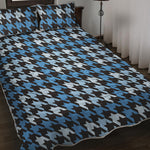 Blue Houndstooth Pattern Print Quilt Bed Set