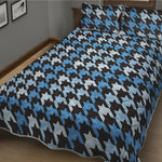 Blue Houndstooth Pattern Print Quilt Bed Set