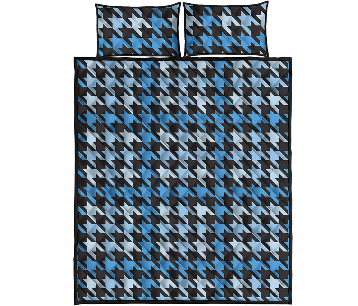 Blue Houndstooth Pattern Print Quilt Bed Set