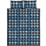 Blue Houndstooth Pattern Print Quilt Bed Set