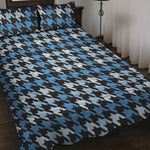 Blue Houndstooth Pattern Print Quilt Bed Set