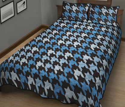Blue Houndstooth Pattern Print Quilt Bed Set