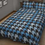 Blue Houndstooth Pattern Print Quilt Bed Set
