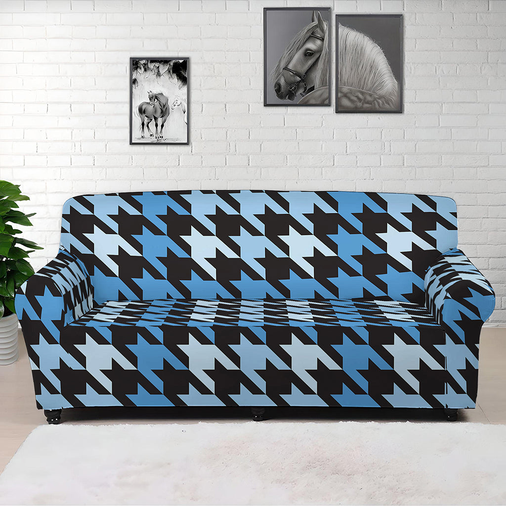 Blue Houndstooth Pattern Print Sofa Cover