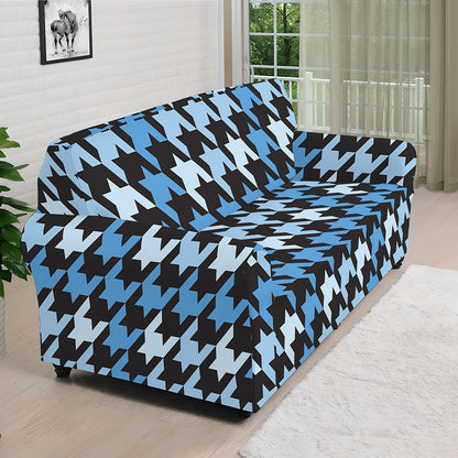 Blue Houndstooth Pattern Print Sofa Cover