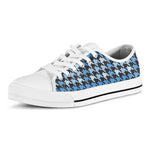 Blue Houndstooth Pattern Print White Low Top Shoes