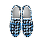 Blue Houndstooth Pattern Print White Slip On Shoes