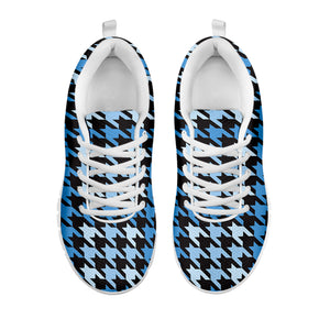 Blue Houndstooth Pattern Print White Sneakers