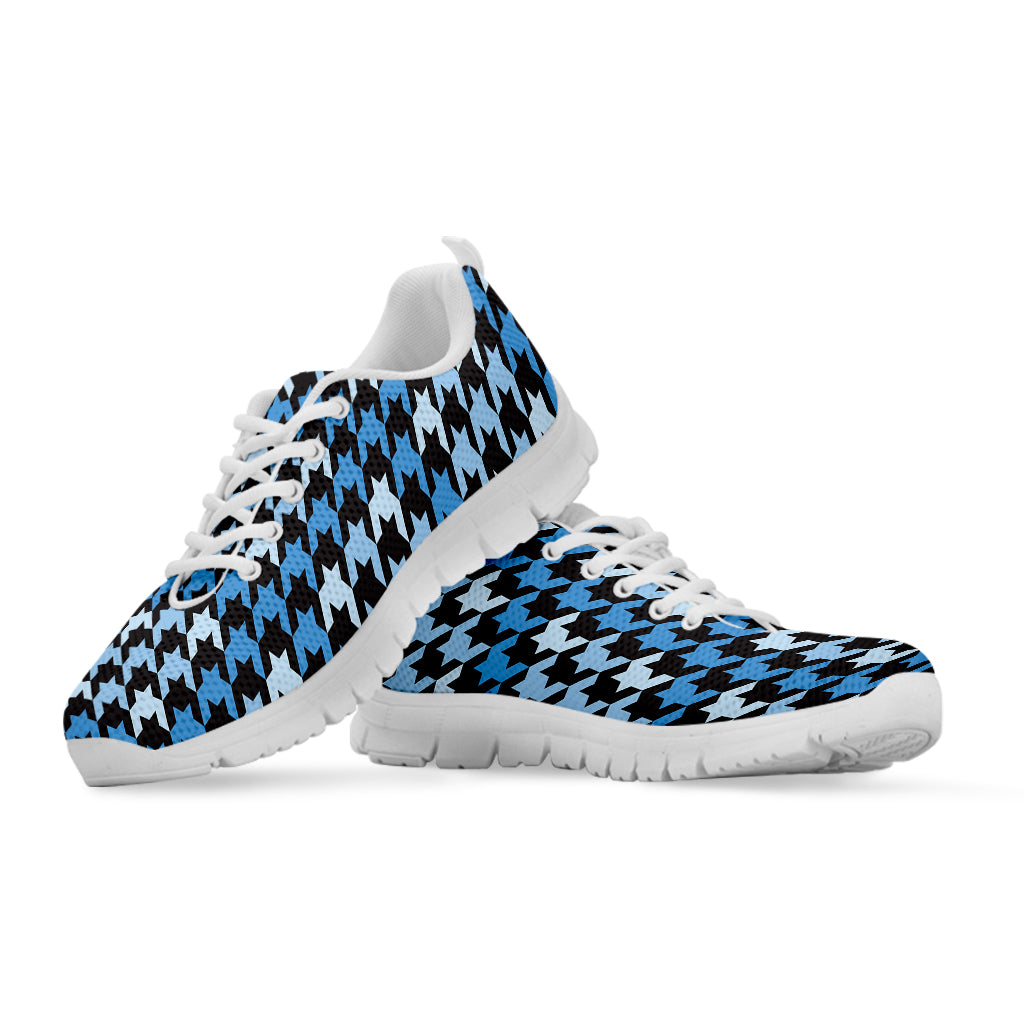 Blue Houndstooth Pattern Print White Sneakers