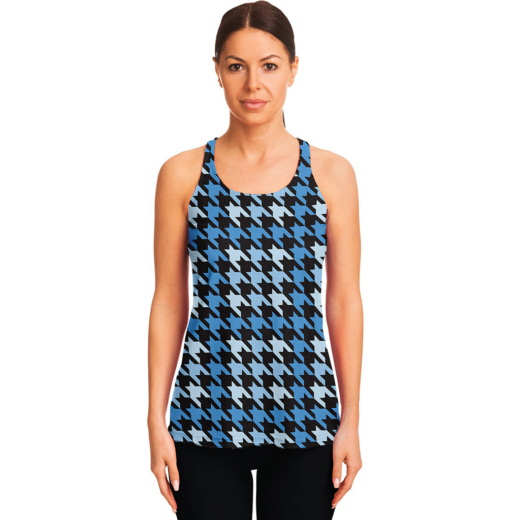 Blue Houndstooth Pattern Print Women's Racerback Tank Top