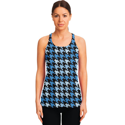 Blue Houndstooth Pattern Print Women's Racerback Tank Top